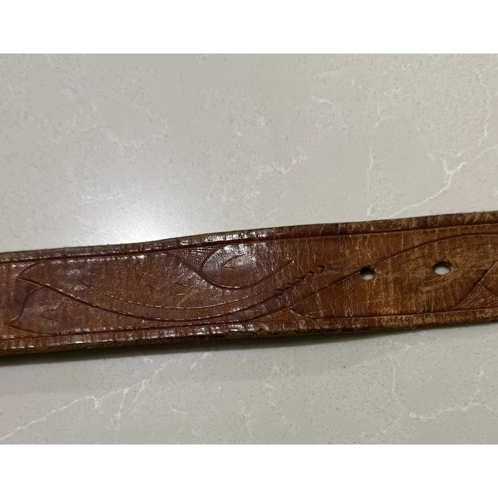 VTG Philmont Scout Ranch Leather Belt 32 Cimarron NM‎ Tooth of Time Brass Buckle